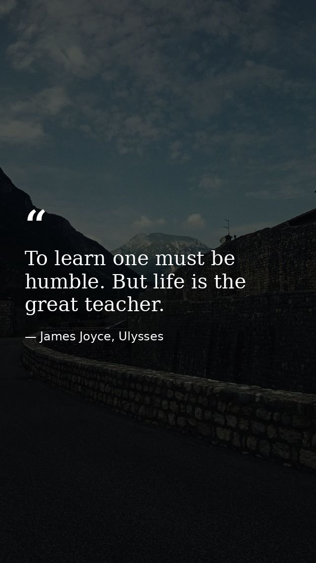 To learn one must be humble. But life is the great teacher. — James Joyce, Ulysses