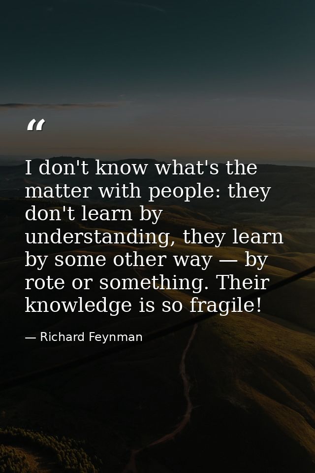I don't know what's the matter with people: they don't learn by understanding, they learn by some other way — by rote or — Richard Feynman