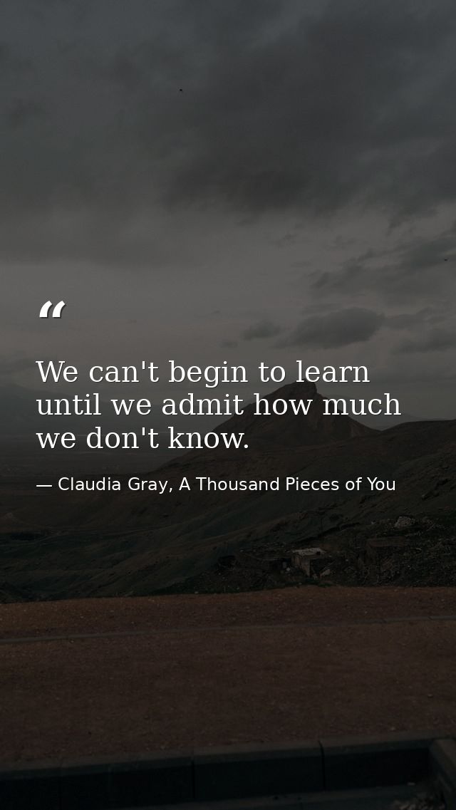 We can't begin to learn until we admit how much we don't know. — Claudia Gray, A Thousand Pieces of You