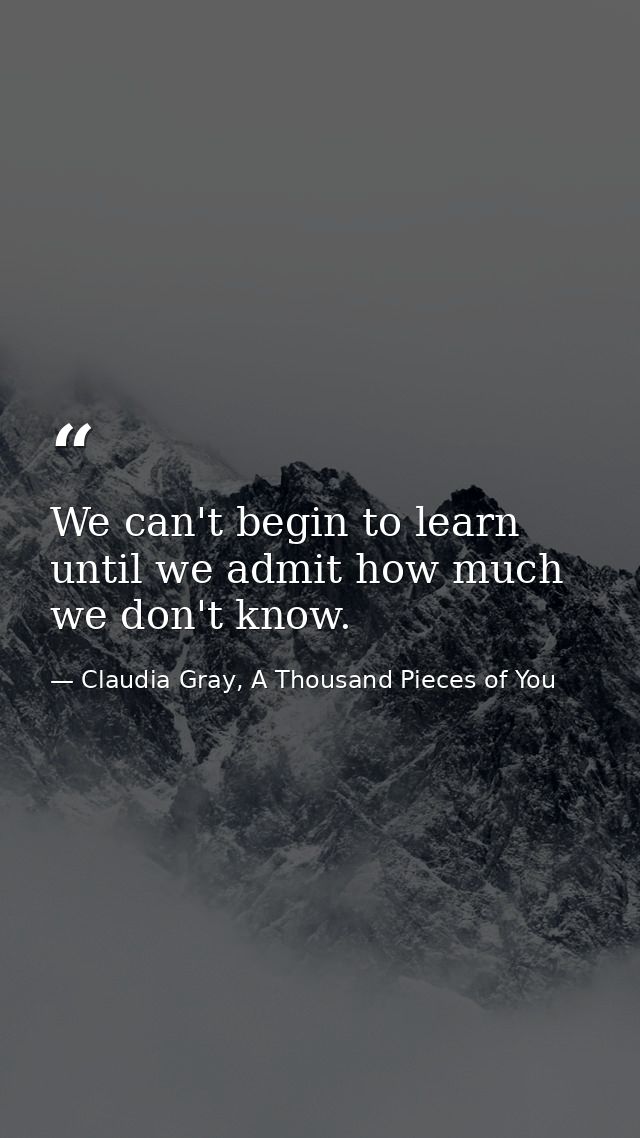 We can't begin to learn until we admit how much we don't know. — Claudia Gray, A Thousand Pieces of You