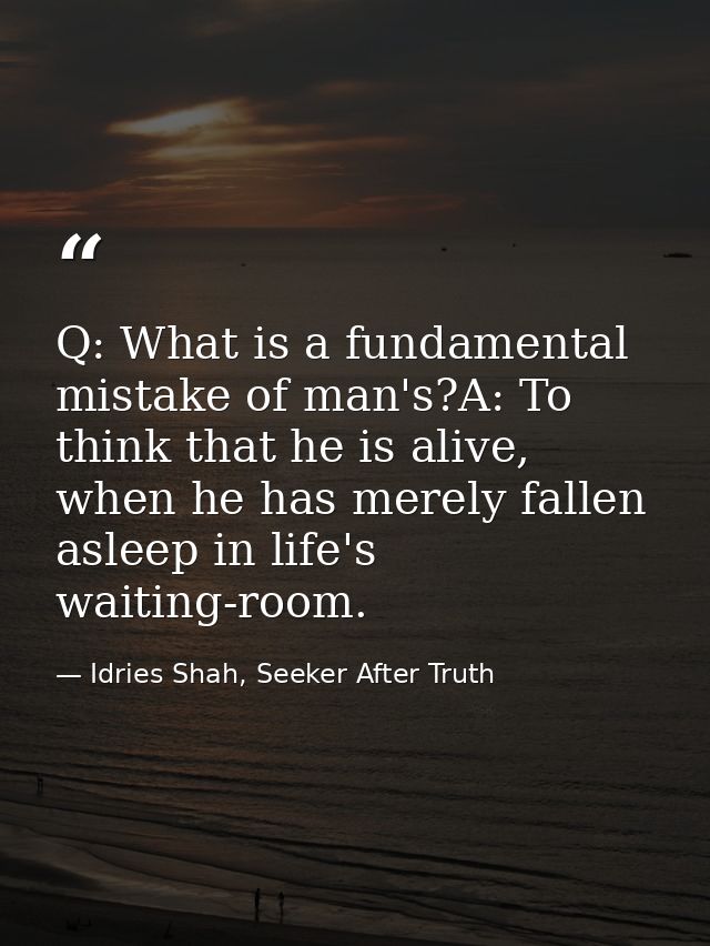 Q: What is a fundamental mistake of man's?A: To think that he is alive, when he has merely fallen asleep in life's waiti — Idries Shah, Seeker After Truth