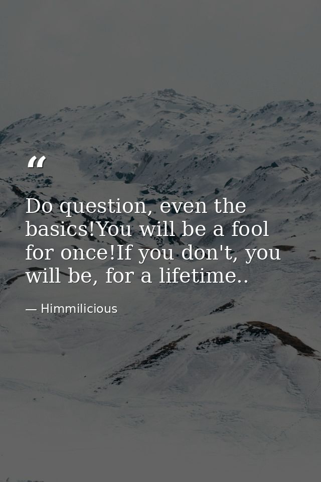 Do question, even the basics!You will be a fool for once!If you don't, you will be, for a lifetime.. — Himmilicious
