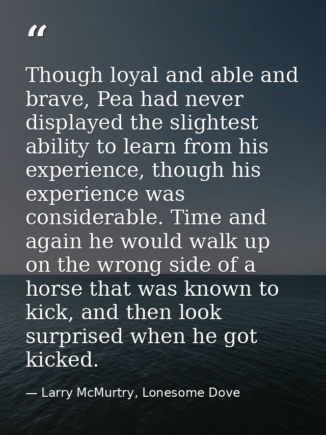 Though loyal and able and brave, Pea had never displayed the slightest ability to learn from his experience, though his  — Larry McMurtry, Lonesome Dove