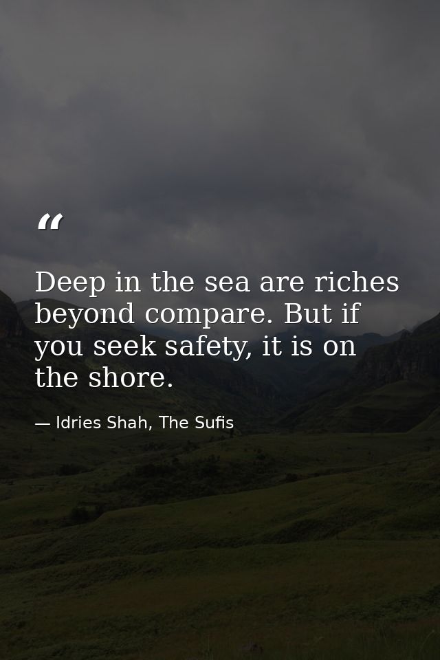 Deep in the sea are riches beyond compare. But if you seek safety, it is on the shore. — Idries Shah, The Sufis