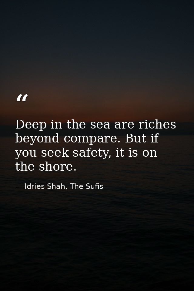 Deep in the sea are riches beyond compare. But if you seek safety, it is on the shore. — Idries Shah, The Sufis