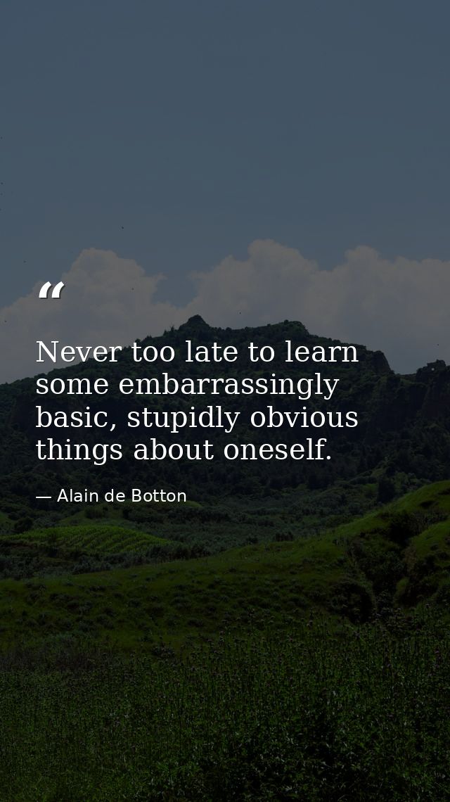 Never too late to learn some embarrassingly basic, stupidly obvious things about oneself. — Alain de Botton