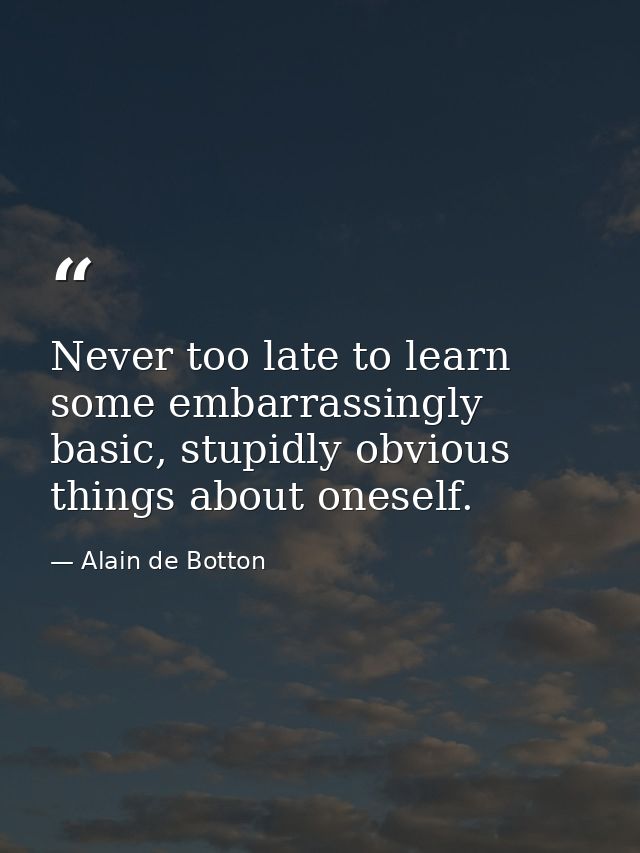 Never too late to learn some embarrassingly basic, stupidly obvious things about oneself. — Alain de Botton