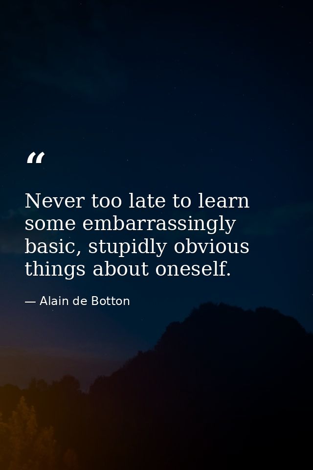 Never too late to learn some embarrassingly basic, stupidly obvious things about oneself. — Alain de Botton