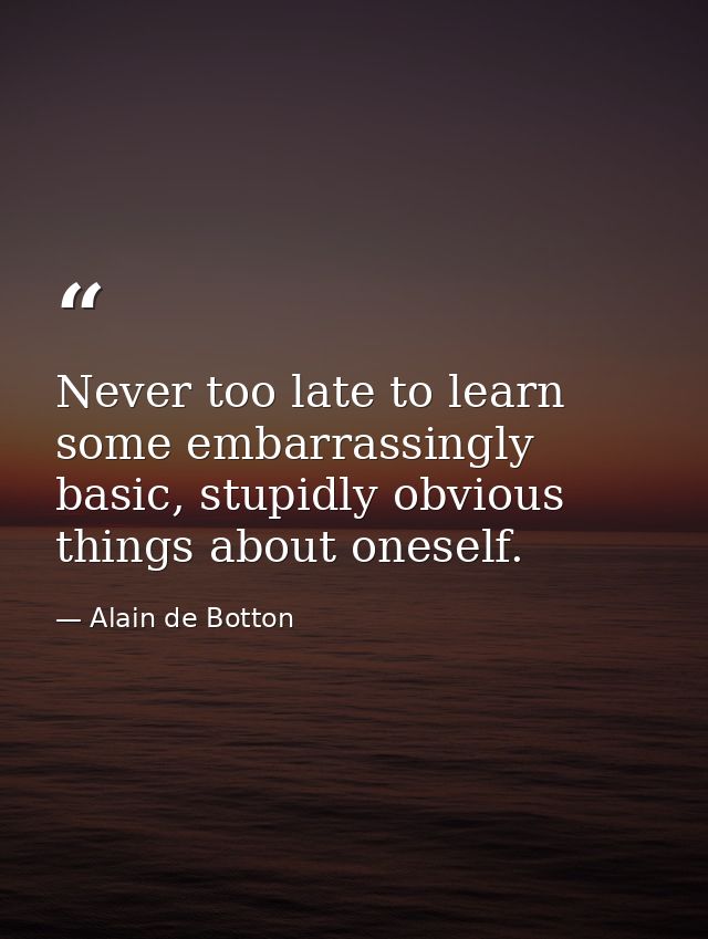 Never too late to learn some embarrassingly basic, stupidly obvious things about oneself. — Alain de Botton