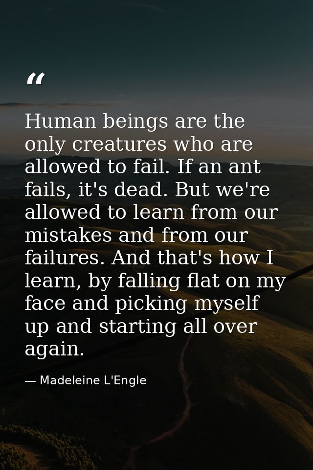 Human beings are the only creatures who are allowed to fail. If an ant fails, it's dead. But we're allowed to learn from — Madeleine L'Engle