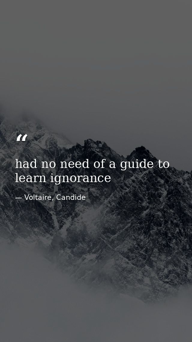 had no need of a guide to learn ignorance — Voltaire, Candide