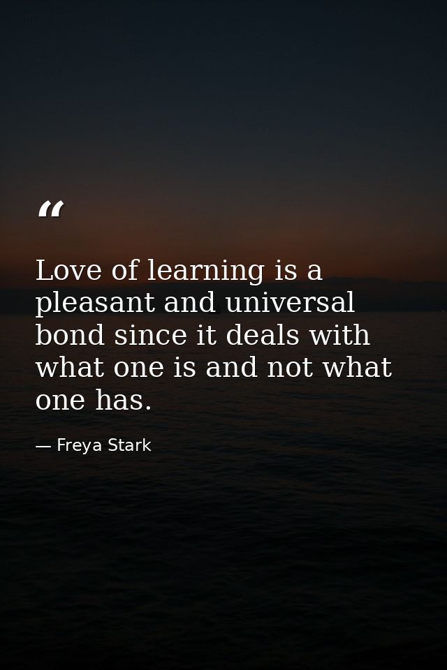Love of learning is a pleasant and universal bond since it deals with what one is and not what one has. — Freya Stark
