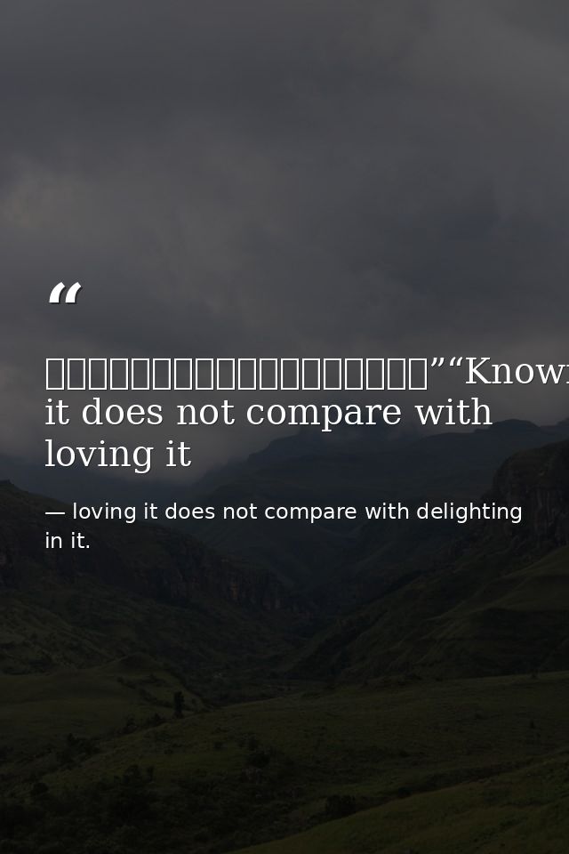 知之者不如好之者，好之者不如樂之者。”“Knowing it does not compare with loving it — loving it does not compare with delighting in it.