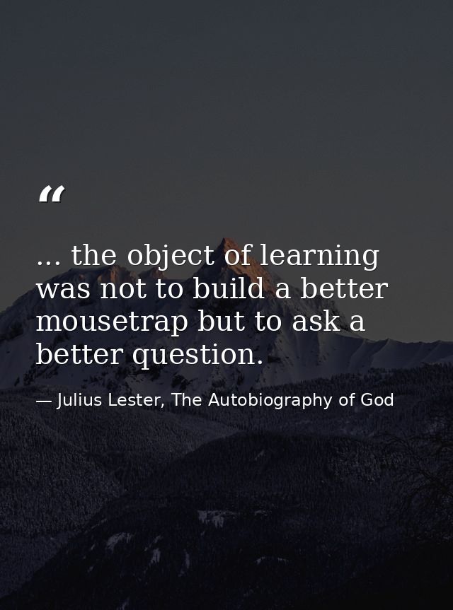 ... the object of learning was not to build a better mousetrap but to ask a better question. — Julius Lester, The Autobiography of God