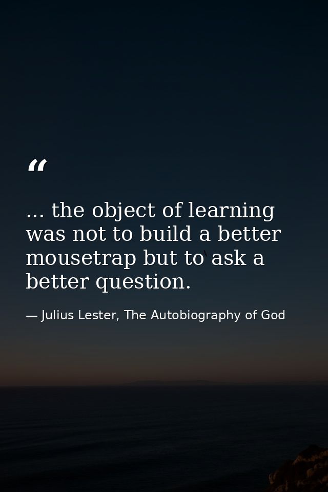 ... the object of learning was not to build a better mousetrap but to ask a better question. — Julius Lester, The Autobiography of God