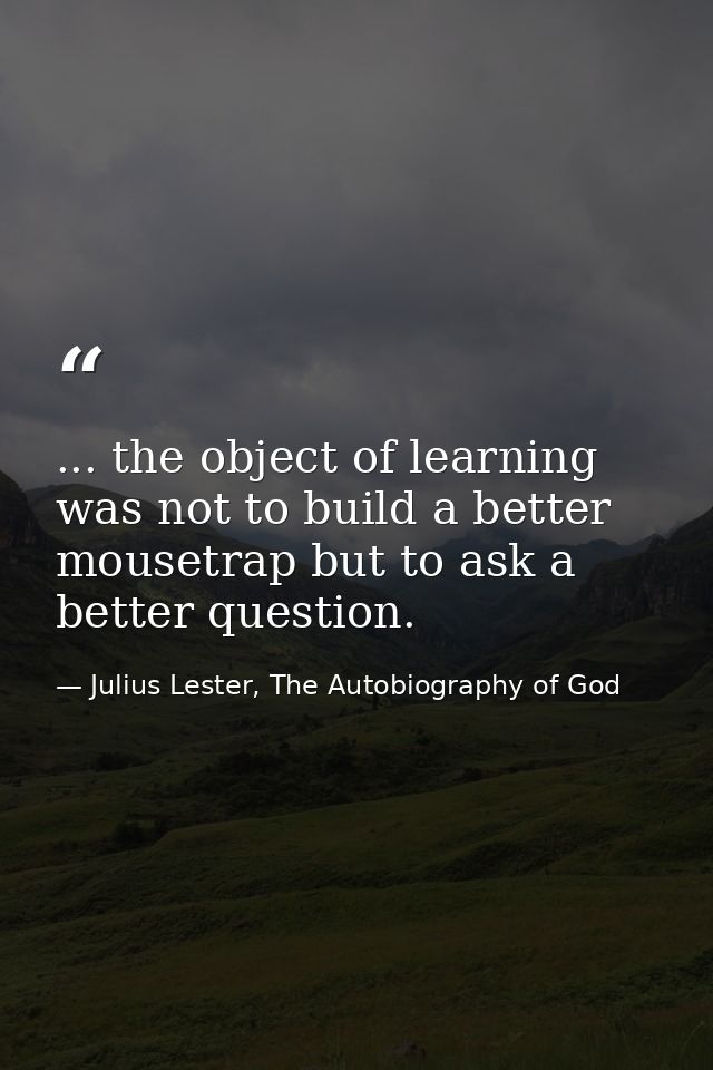 ... the object of learning was not to build a better mousetrap but to ask a better question. — Julius Lester, The Autobiography of God