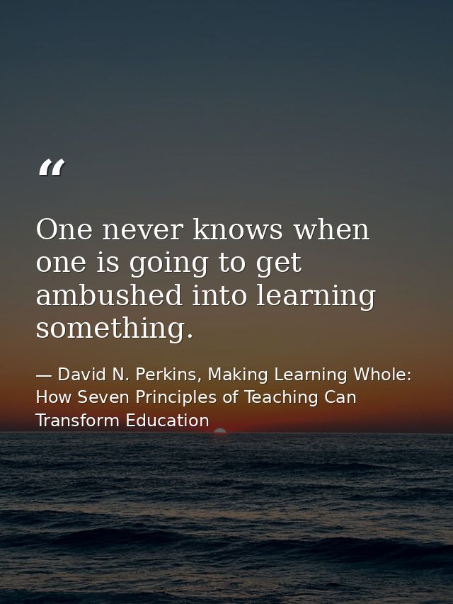 One never knows when one is going to get ambushed into learning something. — David N. Perkins, Making Learning Whole: How Seven Principles of Teaching Can Transform Education