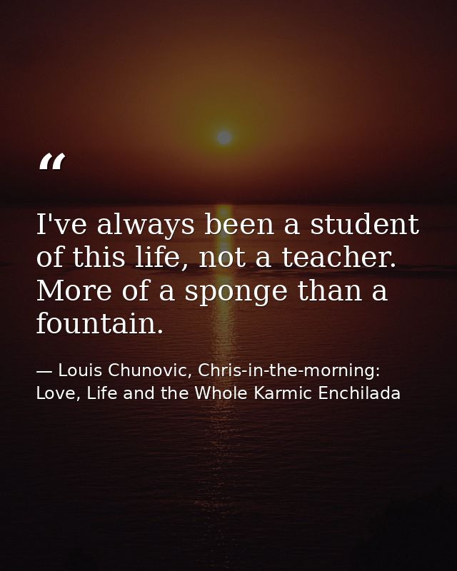 I've always been a student of this life, not a teacher. More of a sponge than a fountain. — Louis Chunovic, Chris-in-the-morning: Love, Life and the Whole Karmic Enchilada