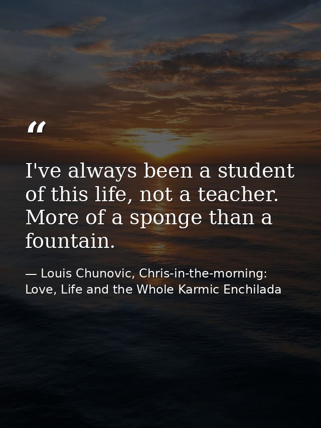I've always been a student of this life, not a teacher. More of a sponge than a fountain. — Louis Chunovic, Chris-in-the-morning: Love, Life and the Whole Karmic Enchilada