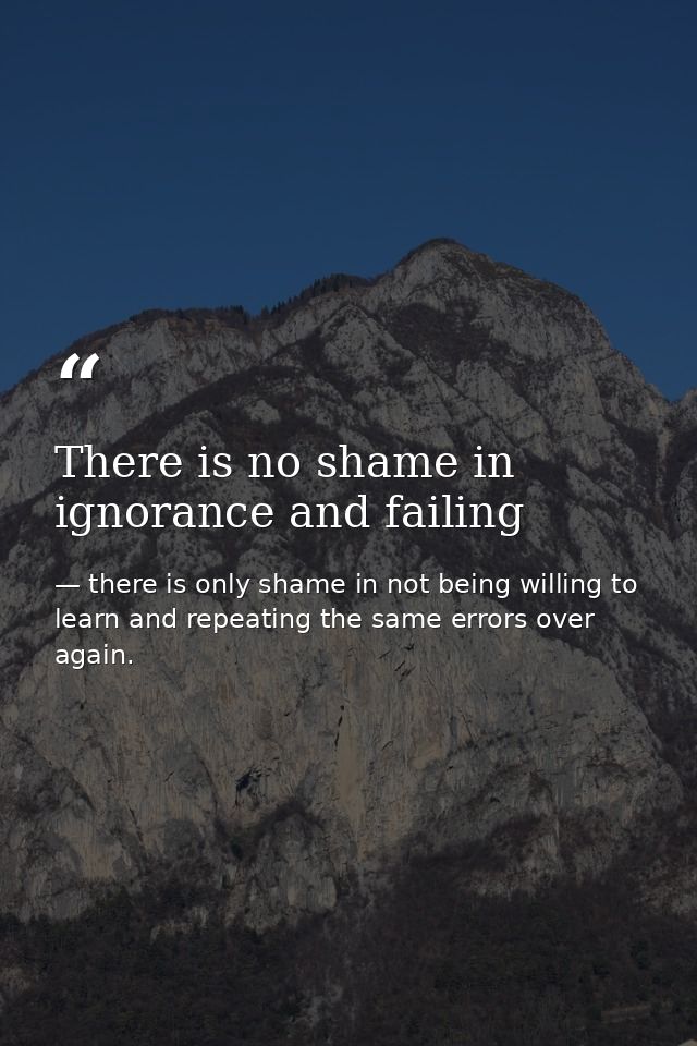 There is no shame in ignorance and failing — there is only shame in not being willing to learn and repeating the same errors over again.