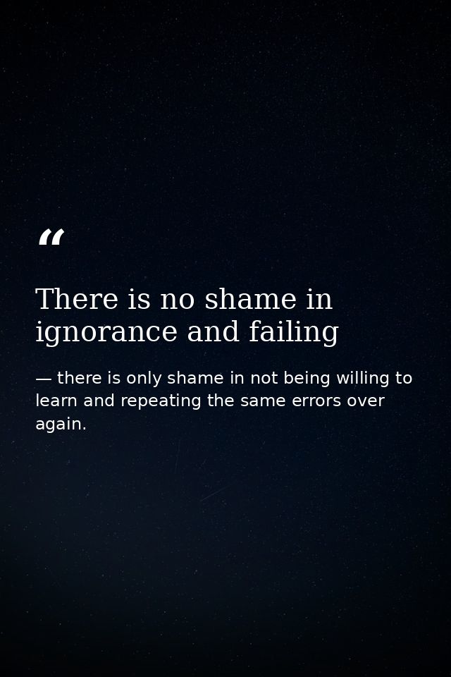 There is no shame in ignorance and failing — there is only shame in not being willing to learn and repeating the same errors over again.