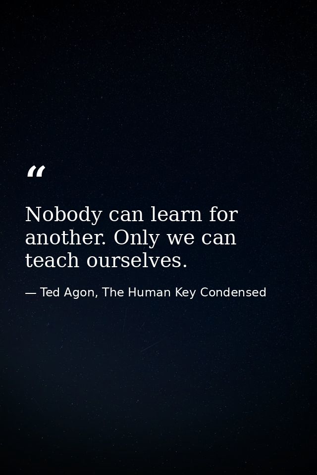 Nobody can learn for another. Only we can teach ourselves. — Ted Agon, The Human Key Condensed