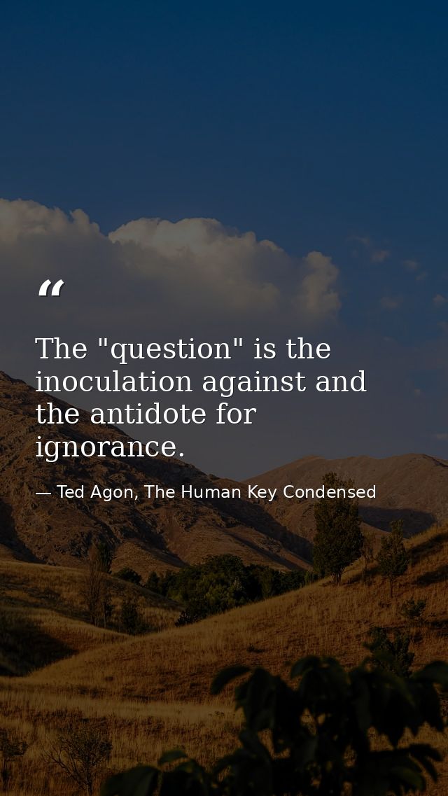 The "question" is the inoculation against and the antidote for ignorance. — Ted Agon, The Human Key Condensed
