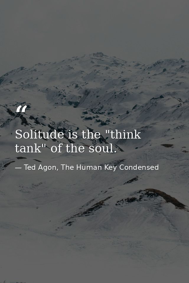 Solitude is the "think tank" of the soul. — Ted Agon, The Human Key Condensed