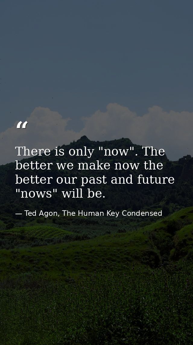There is only "now". The better we make now the better our past and future "nows" will be. — Ted Agon, The Human Key Condensed