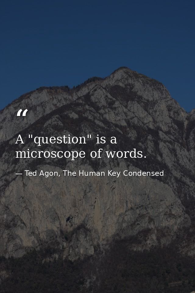 A "question" is a microscope of words. — Ted Agon, The Human Key Condensed
