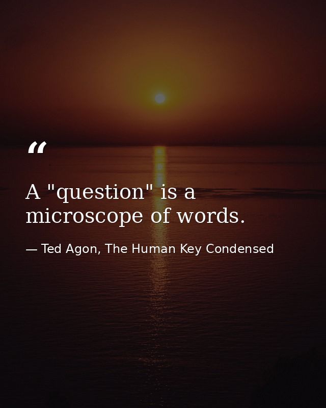 A "question" is a microscope of words. — Ted Agon, The Human Key Condensed