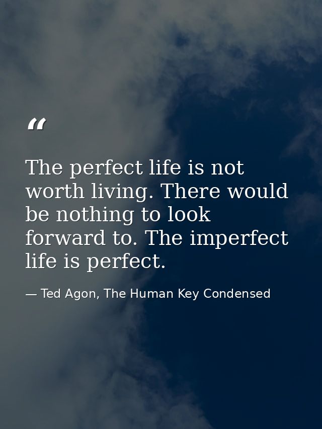 The perfect life is not worth living. There would be nothing to look forward to. The imperfect life is perfect. — Ted Agon, The Human Key Condensed
