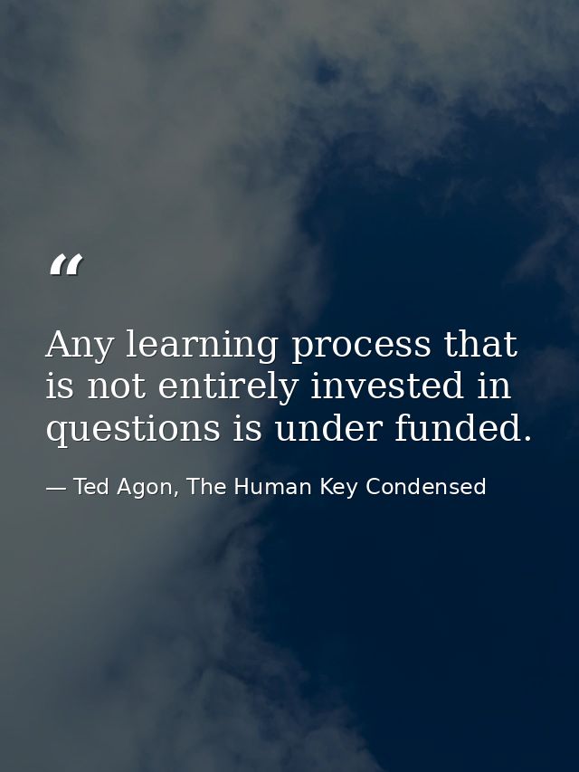 Any learning process that is not entirely invested in questions is under funded. — Ted Agon, The Human Key Condensed