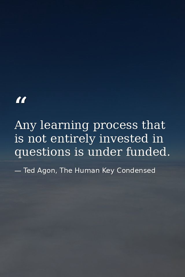 Any learning process that is not entirely invested in questions is under funded. — Ted Agon, The Human Key Condensed