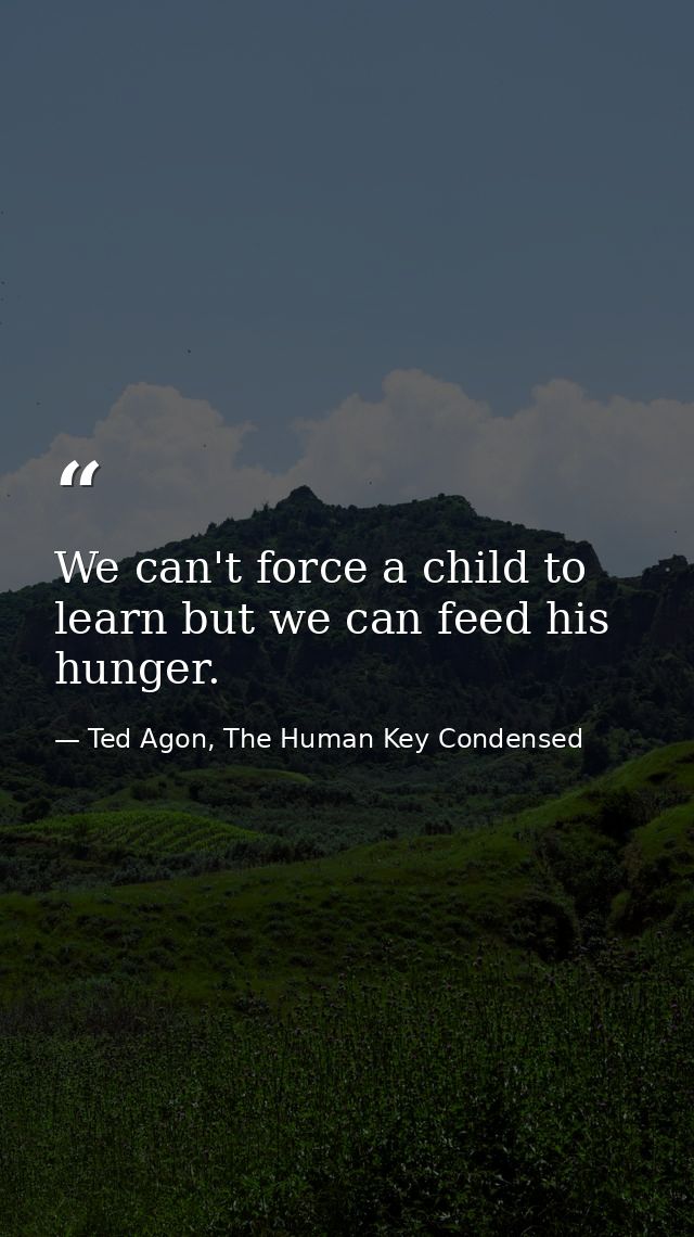 We can't force a child to learn but we can feed his hunger. — Ted Agon, The Human Key Condensed