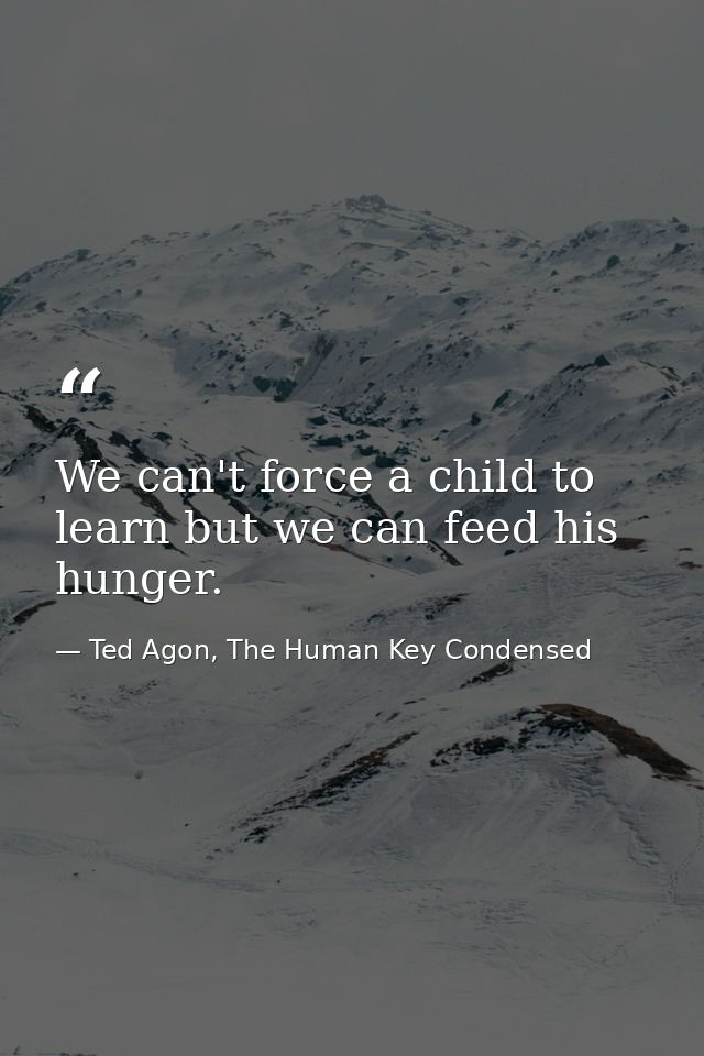 We can't force a child to learn but we can feed his hunger. — Ted Agon, The Human Key Condensed