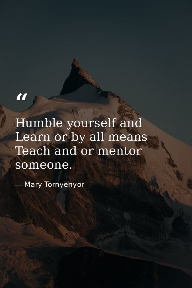 Humble yourself and Learn or by all means Teach and or mentor someone. — Mary Tornyenyor