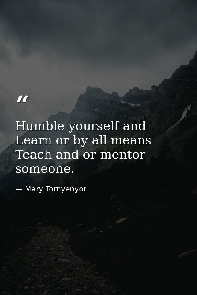 Humble yourself and Learn or by all means Teach and or mentor someone. — Mary Tornyenyor