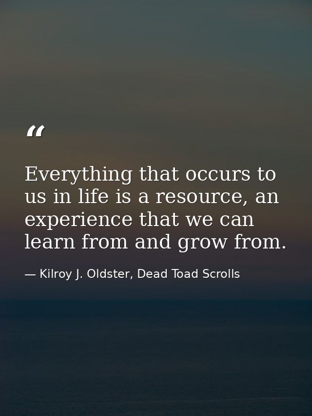 Everything that occurs to us in life is a resource, an experience that we can learn from and grow from. — Kilroy J. Oldster, Dead Toad Scrolls