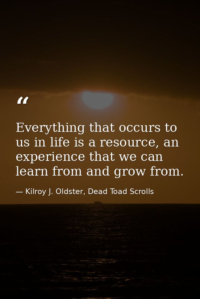 Everything that occurs to us in life is a resource, an experience that we can learn from and grow from. — Kilroy J. Oldster, Dead Toad Scrolls