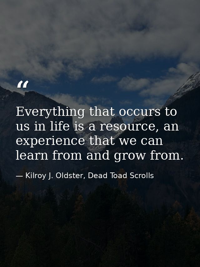 Everything that occurs to us in life is a resource, an experience that we can learn from and grow from. — Kilroy J. Oldster, Dead Toad Scrolls