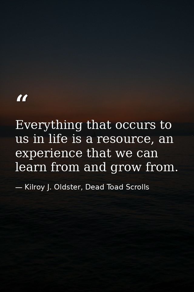 Everything that occurs to us in life is a resource, an experience that we can learn from and grow from. — Kilroy J. Oldster, Dead Toad Scrolls