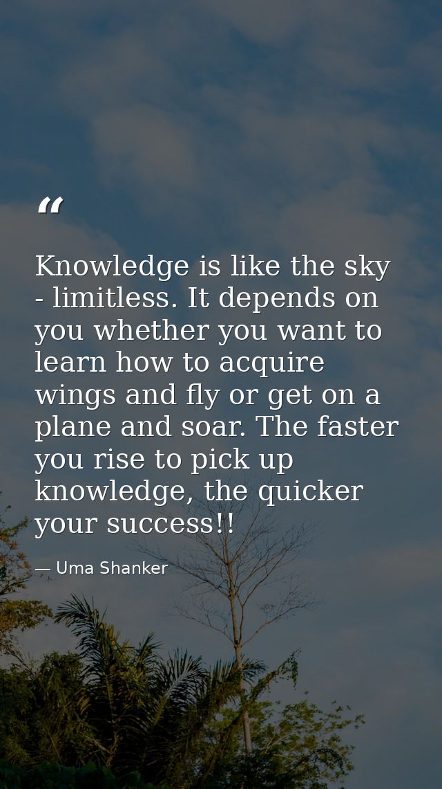 Knowledge is like the sky - limitless. It depends on you whether you want to learn how to acquire wings and fly or get o — Uma Shanker