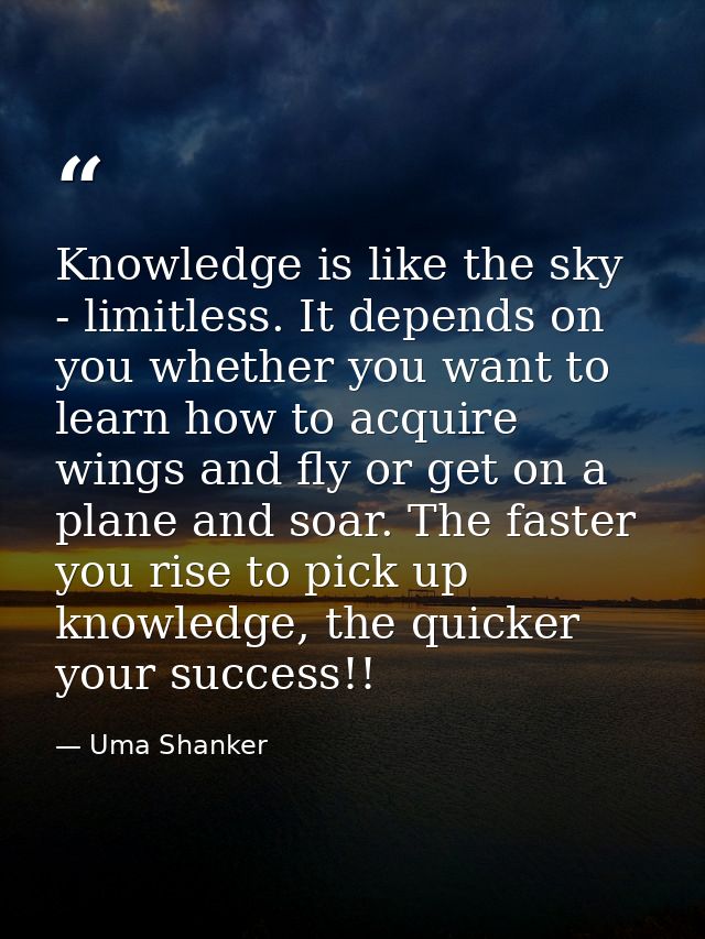 Knowledge is like the sky - limitless. It depends on you whether you want to learn how to acquire wings and fly or get o — Uma Shanker