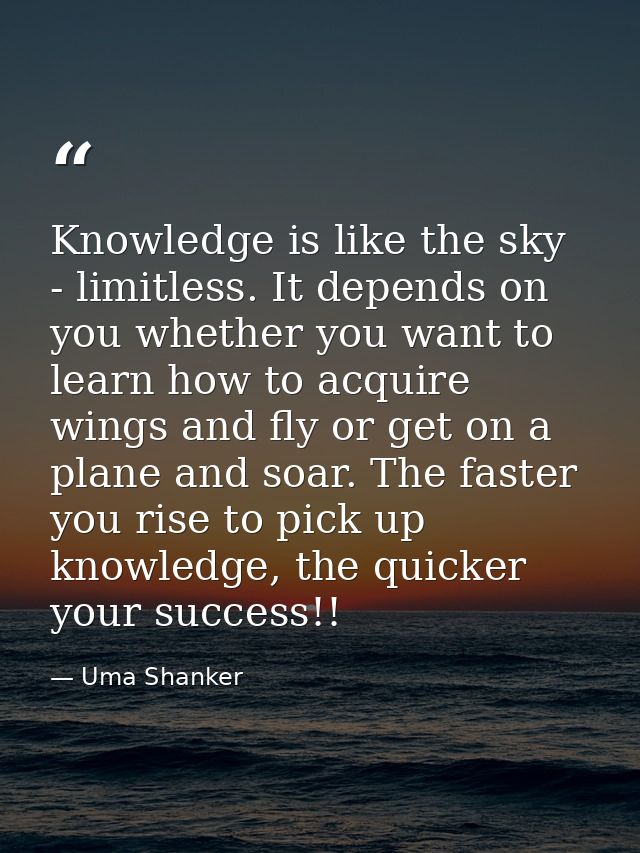Knowledge is like the sky - limitless. It depends on you whether you want to learn how to acquire wings and fly or get o — Uma Shanker