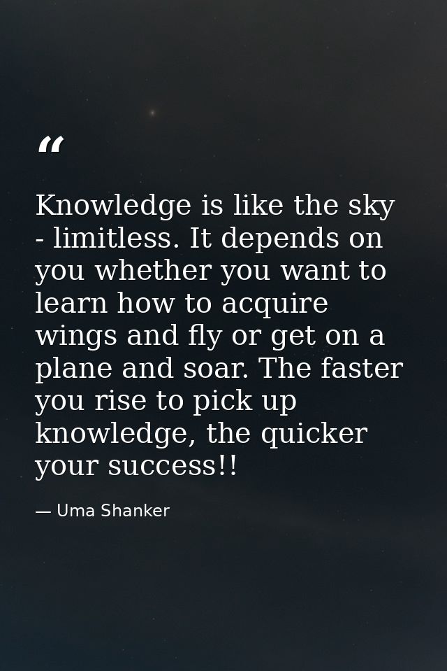 Knowledge is like the sky - limitless. It depends on you whether you want to learn how to acquire wings and fly or get o — Uma Shanker