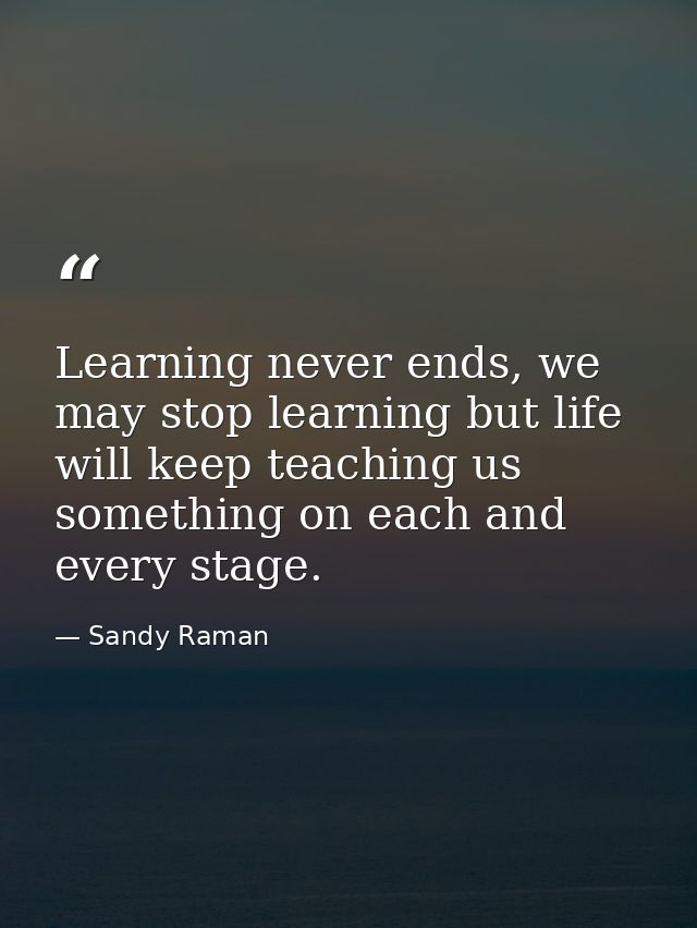 Learning never ends, we may stop learning but life will keep teaching us something on each and every stage. — Sandy Raman