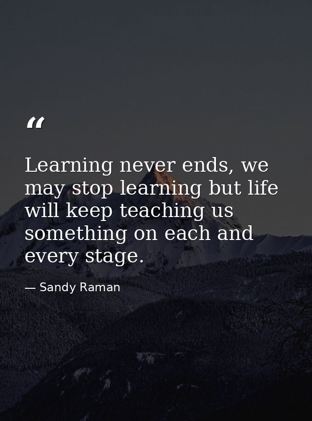 Learning never ends, we may stop learning but life will keep teaching us something on each and every stage. — Sandy Raman