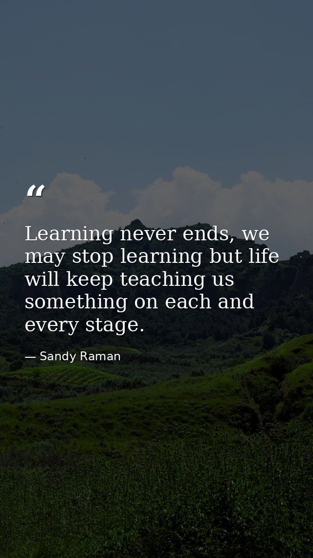 Learning never ends, we may stop learning but life will keep teaching us something on each and every stage. — Sandy Raman