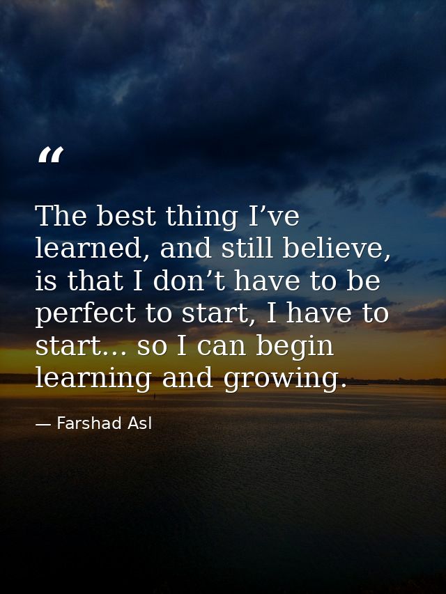 The best thing I’ve learned, and still believe, is that I don’t have to be perfect to start, I have to start... so I can — Farshad Asl
